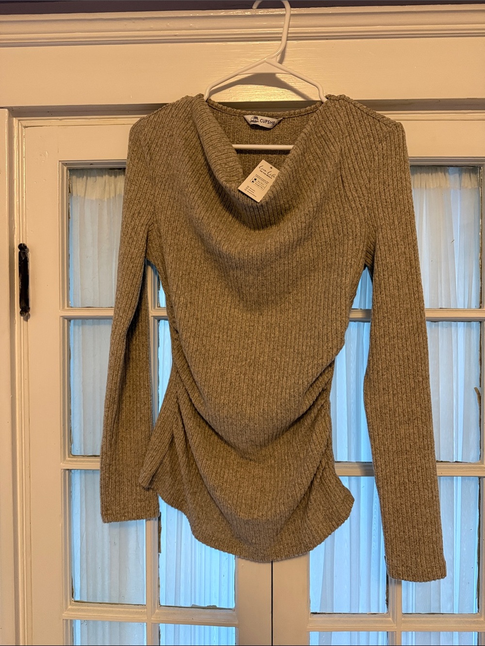 Cupshe Grey Ribbed Cowl Neck Sweater